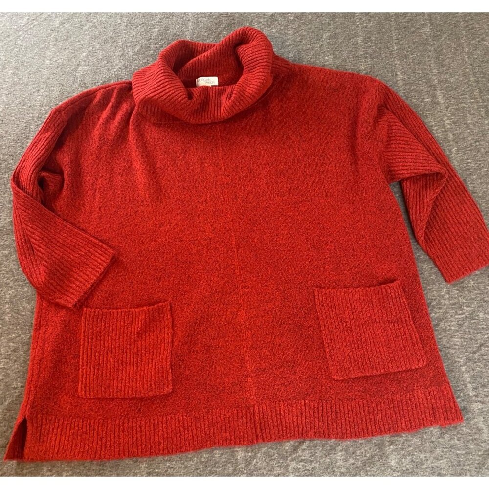 Morgan Taylor‎ Red Cowl Neck Sweater 2X Womens Plus Ribbed Pockets Long Sleeves